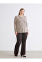 Plus Size Crew Neck Patterned Blouse - 8