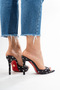 Women's Black Polka Dot Detailed Pointed Toe Thin Heeled Slippers Sona - 8