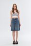 Side Pocket Detailed Blue Tint Washed Denim Jeans Shorts Wide Cut Baggy 100% Cotton Fabric