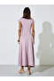 Lilac Gathered Cap Sleeves A-Line Maxi Dress - 5