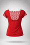 38 Size Cotton Viscose Women's Red Blouse Lace Detailed Short Sleeve Round Neck Stylish Casual Blouse - 2