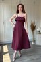 Burgundy Midi Dress with Chest Detail, Flounce and Flared Straps - 2
