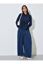 Navy Blue Long Sleeve Drawcord Waist Shirt - 2
