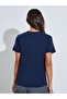 Dark Blue Slogan Print Short Sleeves Regular Fit T-Shirt - 5