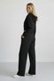 Women's Black Two-Thread Relaxed Fit Hooded Zipper Crop Wide-Leg Sweatpants Set - 7940 - 8