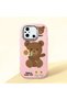 Poco C55 Compatible Case Camera Protector Pink Silicone Couple Phone Case with Bear Pattern
