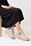 Women's Beige Suede Thermo Sole Smart Padded Zippered Comfortable Short Boots
