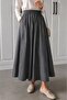 Women's Smoked Elastic Waist Pocketed Scuba Crepe Lycra High Waist Long Flared Skirt