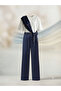 Women's Navy Blue Flowy Palazzo Cut Premium Tencel Fabric Belted Trousers - 4