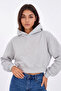 Women's Gray Crop Hoodie Sweatshirt – Long Sleeve Basic Hooded Sweatshirt