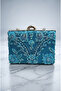 Women's Turquoise Sequined Beaded Chain Strap Evening Dress Bag Clutch Portfolio 16X23 cm - 3