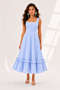 Brown Gingham Skirt with Ruffle Detail at the Hem, Square Collar Midi Dress - 6