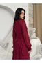 Women's Burgundy Chiffon High Neck Long Balloon Sleeve Belted Ruffle Maxi Dress - 5