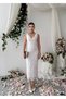 Women's White Midi Dress V-Neck Sleeveless 3D Rose Appliqué Fitted Dress - 7