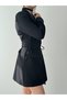Women's Black Double Breasted Jacket Dress Lace-Up Waist Gathered Long Sleeve Mini - 7