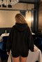 Women's Oversize Sweatshirt Hoodie Royal Card Printed Black – Hooded, Kangaroo Pocket - 5