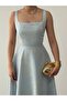 Women's Blue Glitter Midi Dress Square Neck Strap Patterned A-Line Midi Evening Dress - 5