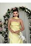 Women's Sari Strapless Shawl Detailed Satin Midi Dress with Open Back - 3