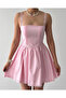 Women's Pink Mini Dress Square Neck Lace Strap Corset Look Poplin - 2