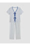 Lcw Dream Blue V-Neck Striped Women's Pajama Set - 5