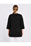 Women's Plus Size Black, Stone Detailed, V-Neck Viscose Blouse 65N39588 - 6