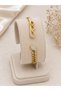 Women's Gold Color Stone Wave Detailed Steel Handcuff Bracelet - 2