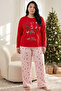Red Patterned New Year's Themed Cotton Lycra Large Size Oversized Knitted Pajama Set26240880 - 2