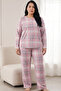 Plaid Patterned Buttoned Cotton Lycra Large Size Oversized Knitted Pajama Set26240956 - 2