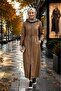 Women's Zippered Hooded Leather Cap with Inner Lining in Tan Color - 5