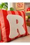 Punch Embroidered Throw Pillow Cover - 43*43 cm - Orange Letter R - Pnk001 - 2
