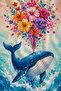 Watercolor Whale and Colorful Flower Bouquet Patterned 70X150 Beach Towel - Digital Printed Bath Towel - 3