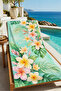 Pastel Plumeria Mint Leaf Tropical Patterned 70X150 Beach Towel - Cotton Bath Towel - 2