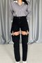 Women's Black High Waist Suspender Detailed Two-Piece Straight Cut Jean Trousers - 3