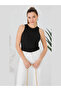 Zargo Model Black Fitted/Wide-Piped Halter Neck Ribbed Stretchy Knitted Crop Blouse