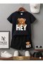 Summer Children's T-Shirt Shorts Unisex (White with Hey Bear Print)