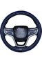 Microfiber Leather Car Medium Steering Wheel Cover (14.5''-15'',Black Dark Blue) - 4