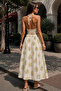 Women's Yellow Floral Patterned Viscose Elastic Waist Flared Summer Above-Ankle Skirt - 3