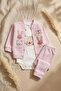 Rabbit Embroidered Waffle Textured Embroidered 3-Piece Baby Set - 100% Cotton Cardigan, Bodysuit and Pants Set - 5