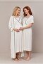 Women's Ecru Double-Breasted Collar Maternity Nightgown Set with Nursing Detail and Dressing Gown