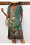 Women's Short Sleeve V Neck Patterned Single Jersey Dress - 3
