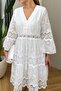 100% Cotton V-Neck Embroidered Short Dress Ecru 1 M39670 - 2