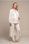 Women's Ecru Ribbed Buttoned Maternity Pajama Set with Dressing Gown - 6