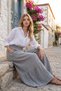 Gray Pocketed Washed Wide-Leg Cotton Casual Trousers with Mesh Detail
