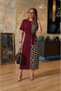 Women's Short Sleeve Crew Neck Long Viscose Dress with Leopard Detail on One Side - 3