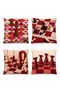 Red Chess Patterned 4-Piece Throw Pillow Cover Set - 3