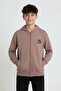 Brown Boy's Cardigan with Text Detail and Zipper 24643