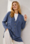 Floral Patterned Cardigan N3302 Indigo - 2