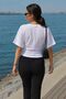 Women's White Crew Neck Bat Sleeve Fitted Tshirt Arm-26Y001103 - 2