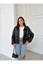 Women's Leather Look Snap-Fastener Leather Coat - 4