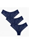 Women's Lace Front and Back Brazilian Panties Lycra Navy Blue 3-Pack - 4